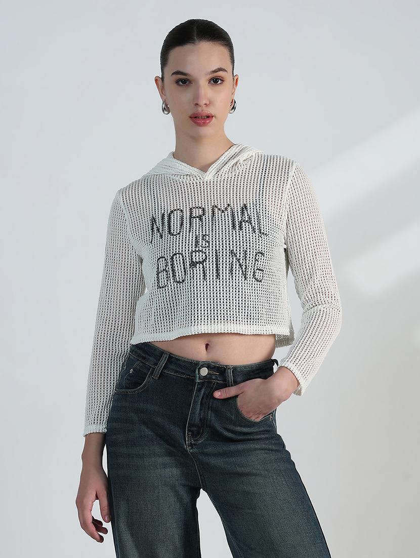 women typography regular hooded crop top with tank top - 21955828 - Standard Image - 1