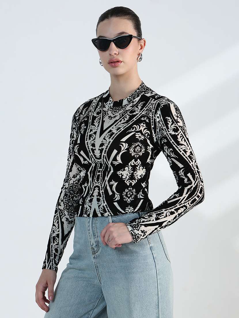 women printed long sleeve crop top - 21955831 -  Standard Image - 1