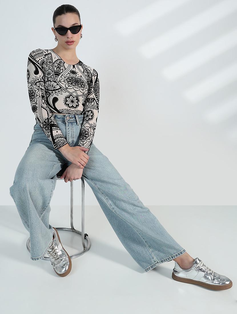 women printed long sleeve crop top - 21955835 -  Standard Image - 1