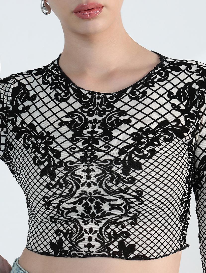 women printed long sleeve crop top - 21955837 - Standard Image - 4