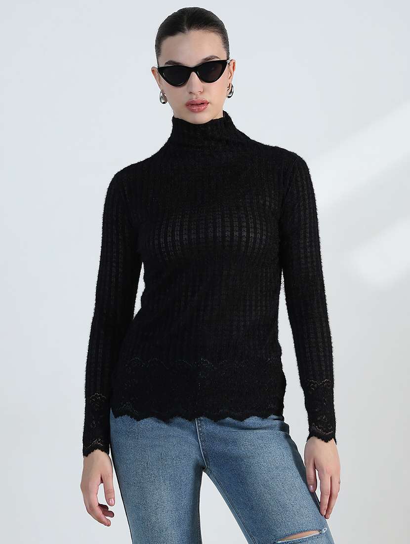 women solid long sleeve mock neck regular top - 21955839 - Standard Image - 1