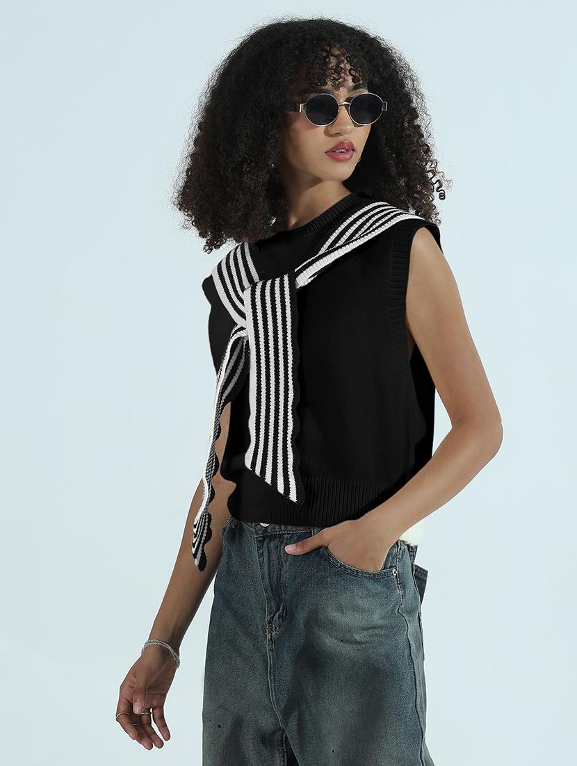 women solid sleeveless tie up neck top - 21955840 -  Standard Image - 1