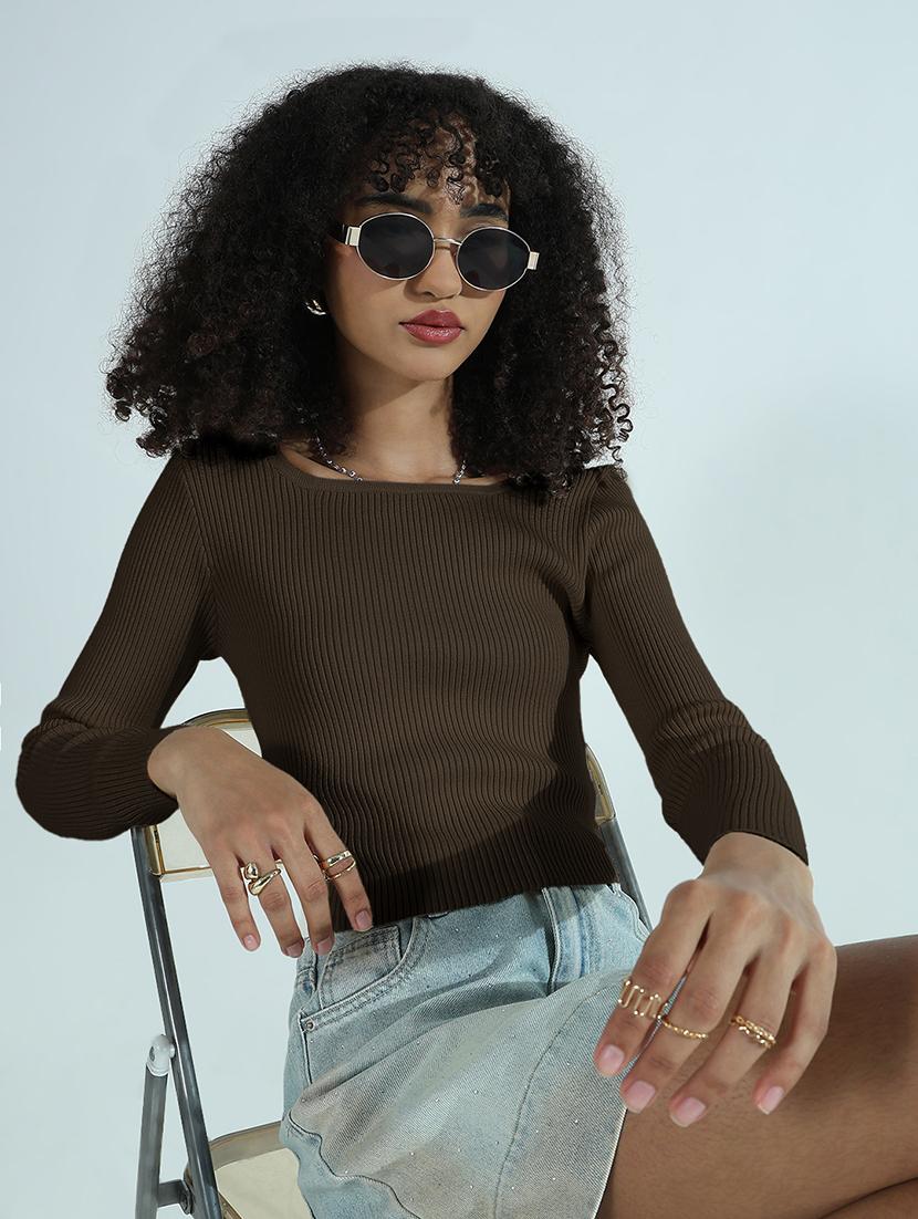  women solid long sleeve crop top