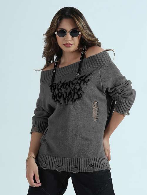 women distressed long sleeve pullover - 21955842 -  Standard Image - 0