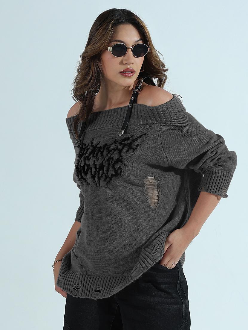women distressed long sleeve pullover - 21955842 - Standard Image - 1