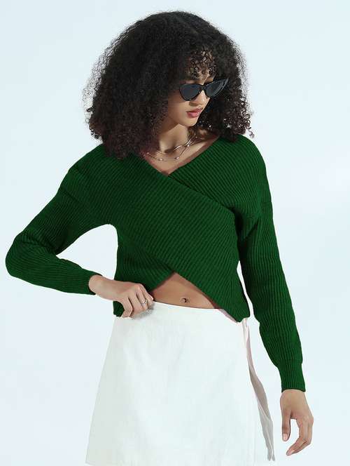 women solid long sleeve crop pullover - 21955843 -  Standard Image - 0