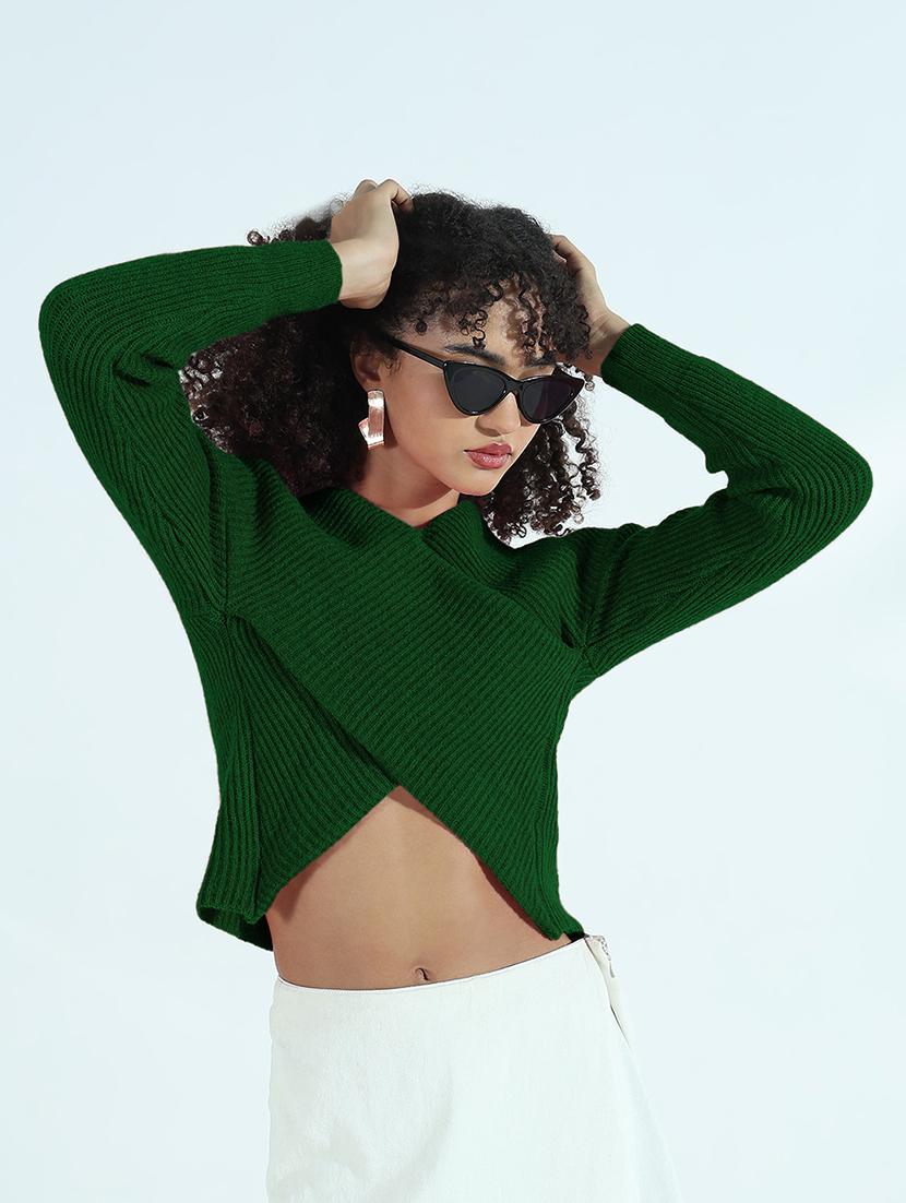 women solid long sleeve crop pullover - 21955843 - Standard Image - 1