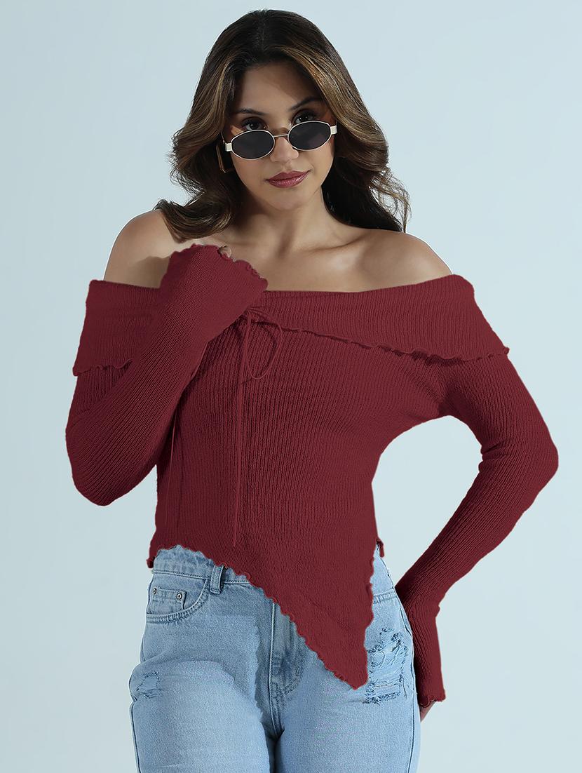 women solid off shoulder asymmetric top - 21955844 - Standard Image - 1