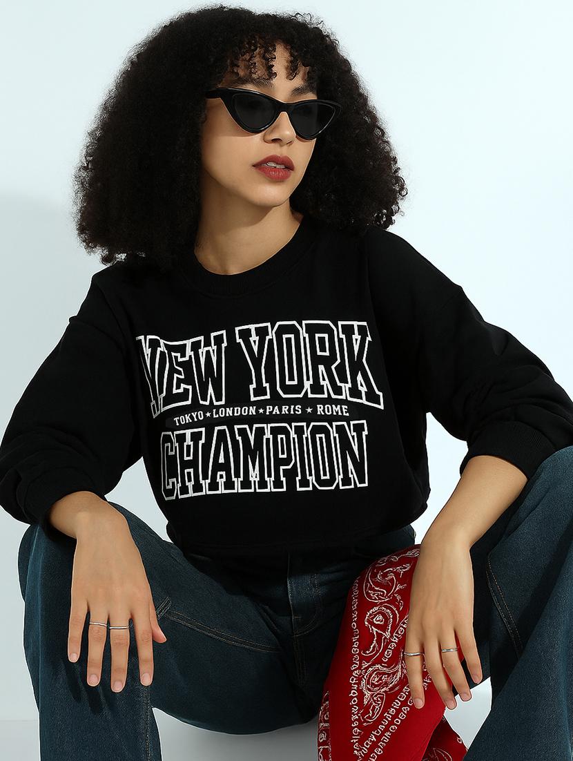 women printed long sleeve cropped sweatshirt - 21955851 - Zoom Image - 0