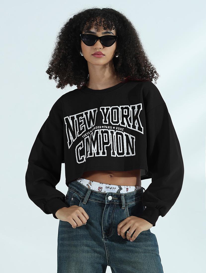 women printed long sleeve cropped sweatshirt - 21955851 - Standard Image - 1