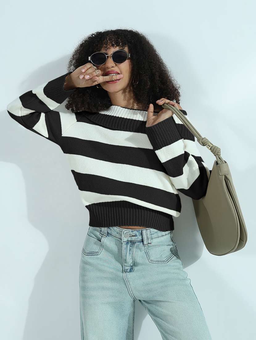women striped off shoulder long sleeve pullover - 21955852 -  Standard Image - 1
