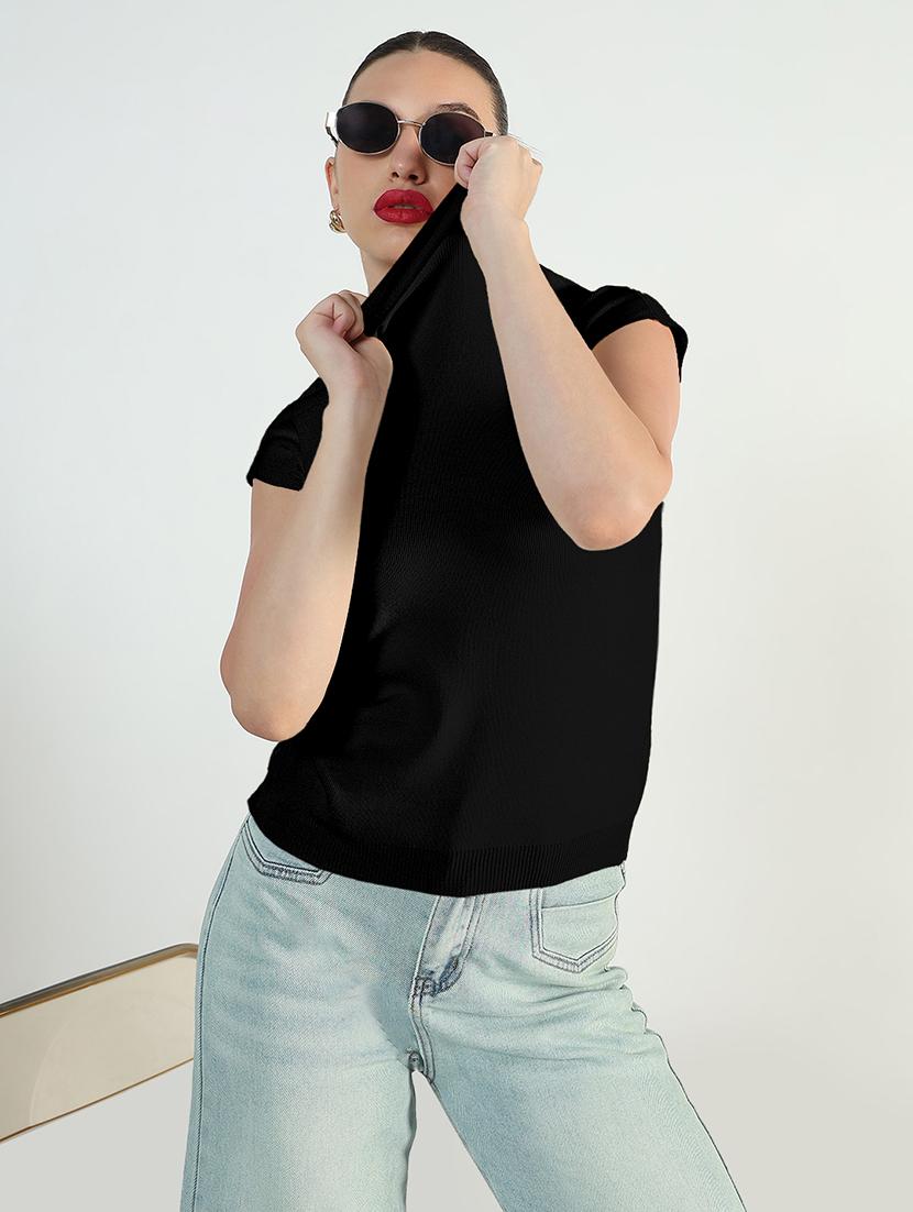 women black solid mock neck top - 21955854 - Zoom Image - 0
