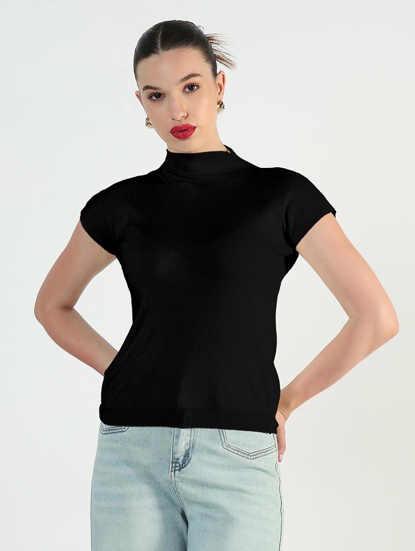 women black solid mock neck top - 21955854 - Standard Image - 1