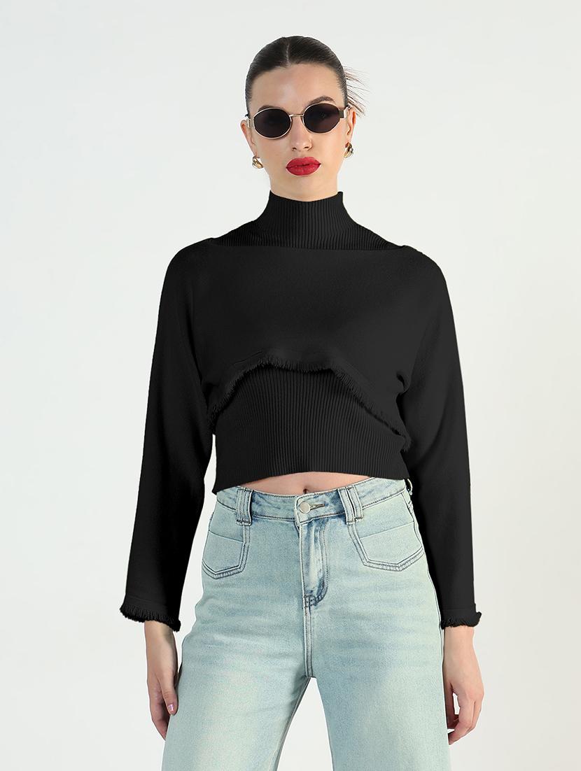 women black solid crop pullover with tank top - 21955855 -  Standard Image - 1