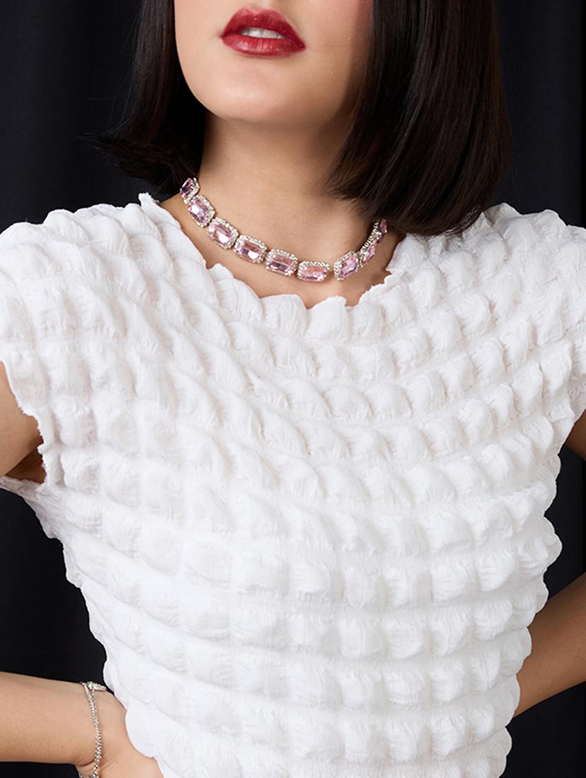 globus women white round neck extended sleeves hyper textured mini bodycon dress - 21955866 - Standard Image - 4