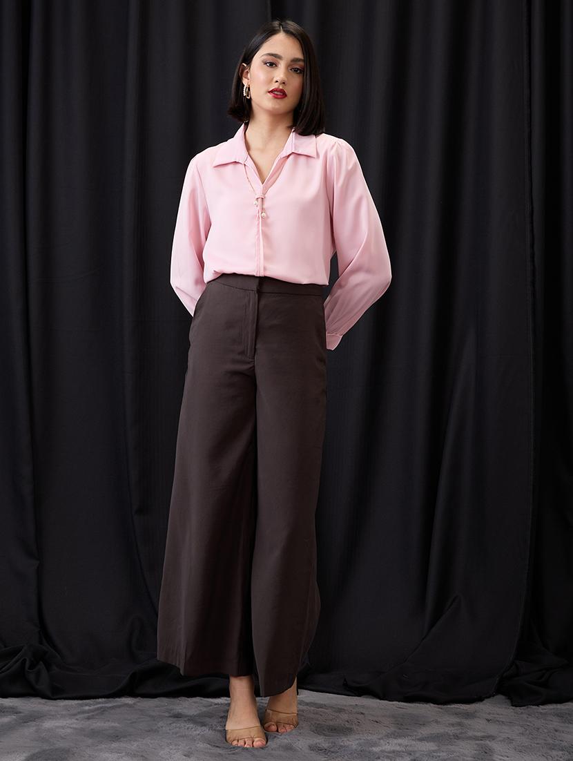 globus women pink collared neck cuffed sleeves chain & pearl detail shirt style workwear top - 21955881 - Standard Image - 4