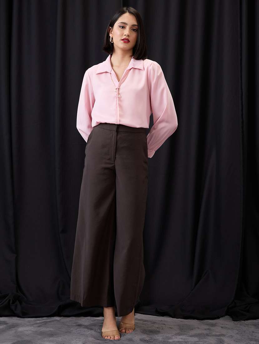 globus women pink collared neck cuffed sleeves chain & pearl detail shirt style workwear top - 21955881 -  Standard Image - 4