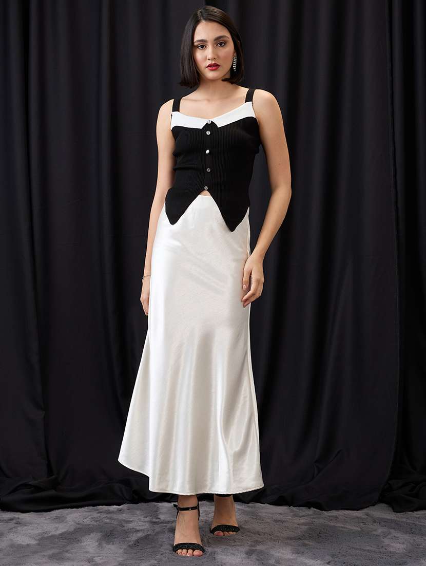 globus women black round neck strappy sleeves asymmetric hem ribbed vest top - 21955886 -  Standard Image - 4