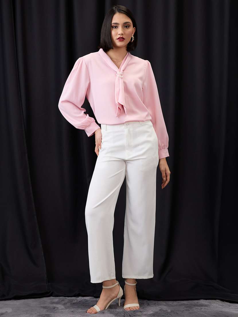 globus women pink tie-up neck cuff sleeves workwear top - 21955893 -  Standard Image - 4