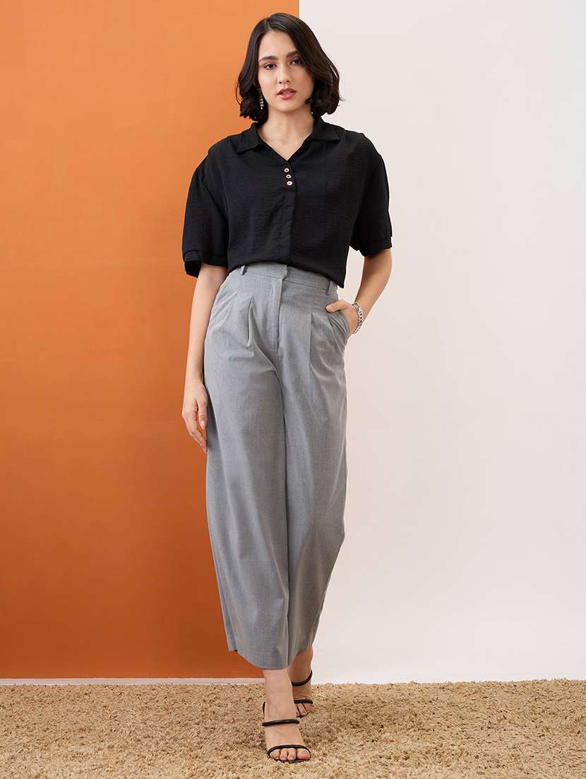 globus women black collared neck drop-shoulder sleeves shirt style workwear top - 21955896 -  Standard Image - 4