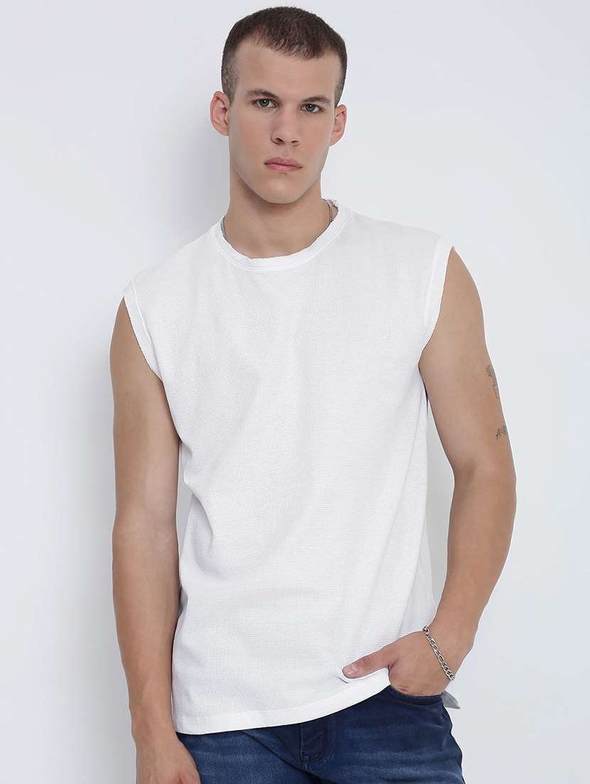 men solid sleeveless loose fit t-shirt - 21955930 -  Standard Image - 1