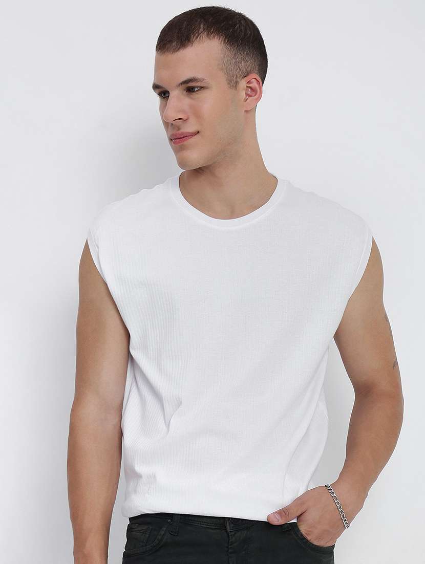 men white solid sleeveless regular fit t-shirt - 21955931 -  Standard Image - 1