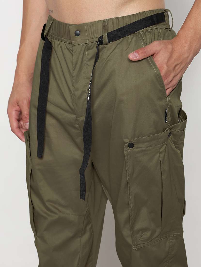 men olive solid mid rise cargo - 21955937 -  Standard Image - 4