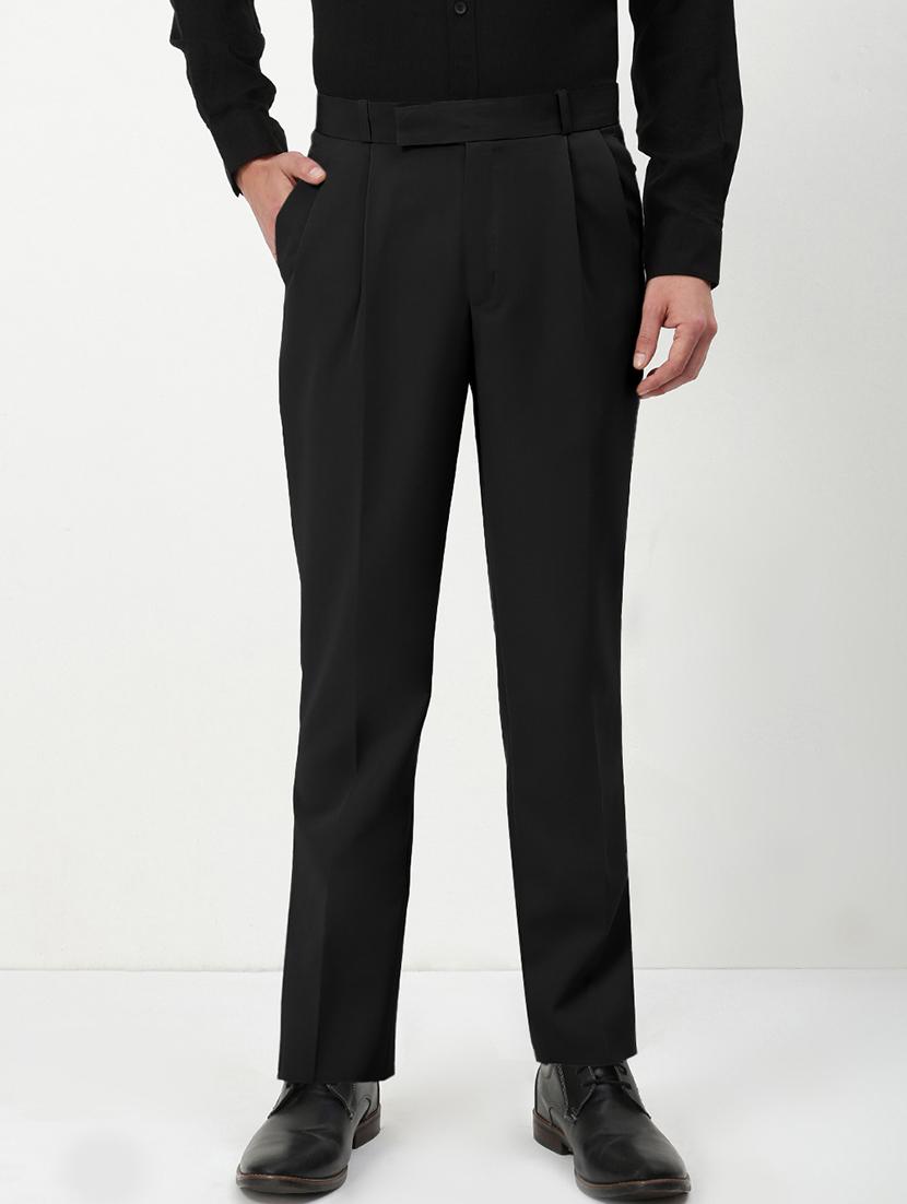 men solid mid rise pleated formal trouser