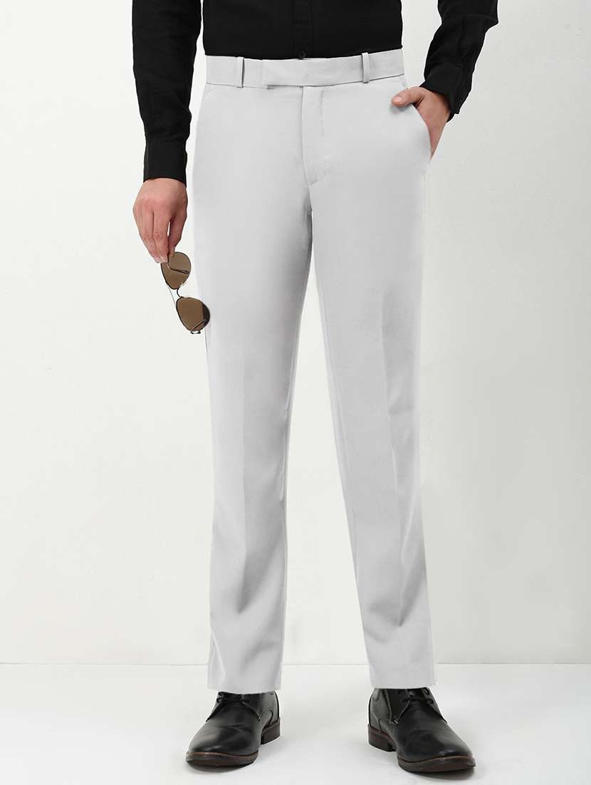 men solid mid rise flat front formal trouser