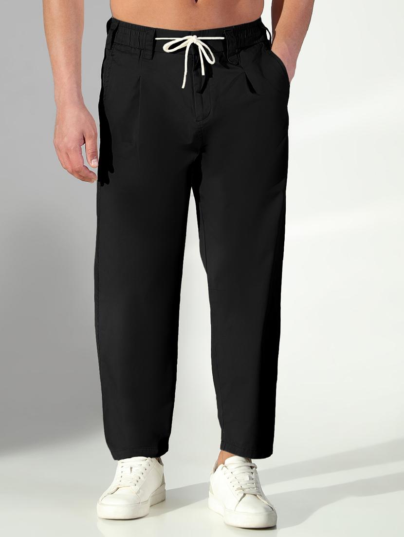 men black solid straight fit casual trouser - 21955948 - Standard Image - 1