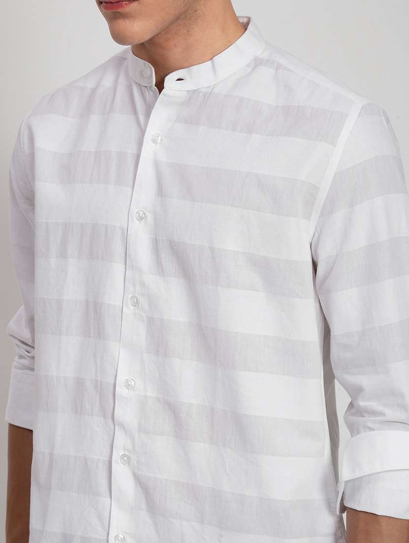 men striped mandarin collared long sleeve shirt - 21955951 -  Standard Image - 4