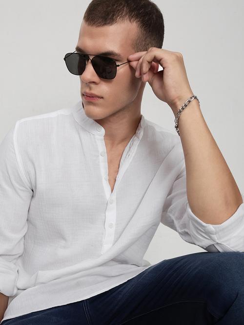 men solid mandarin collared long sleeve kurta - 21955958 -  Standard Image - 0