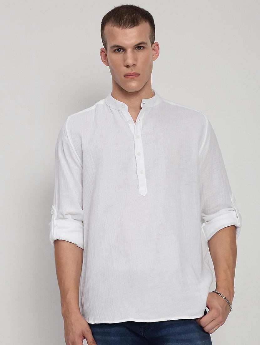 men solid mandarin collared long sleeve kurta - 21955958 -  Standard Image - 1