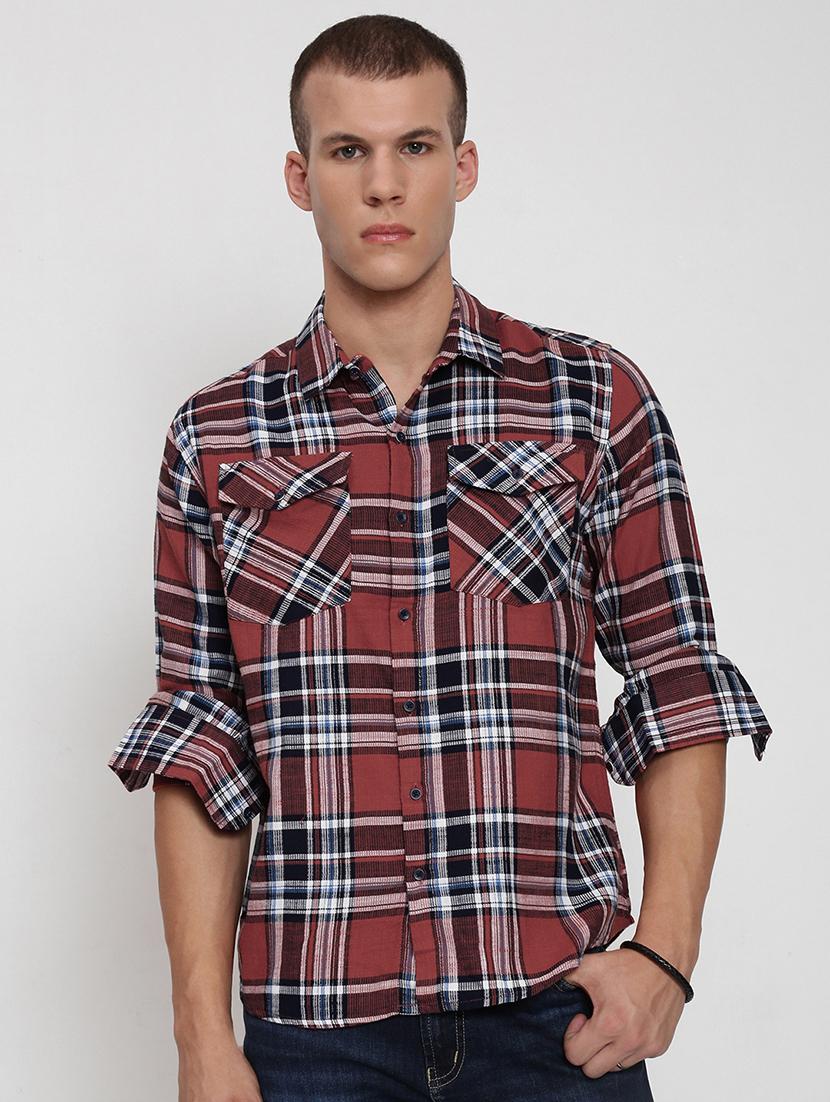 men checkered collared long sleeve shirt - 21955959 - Standard Image - 1