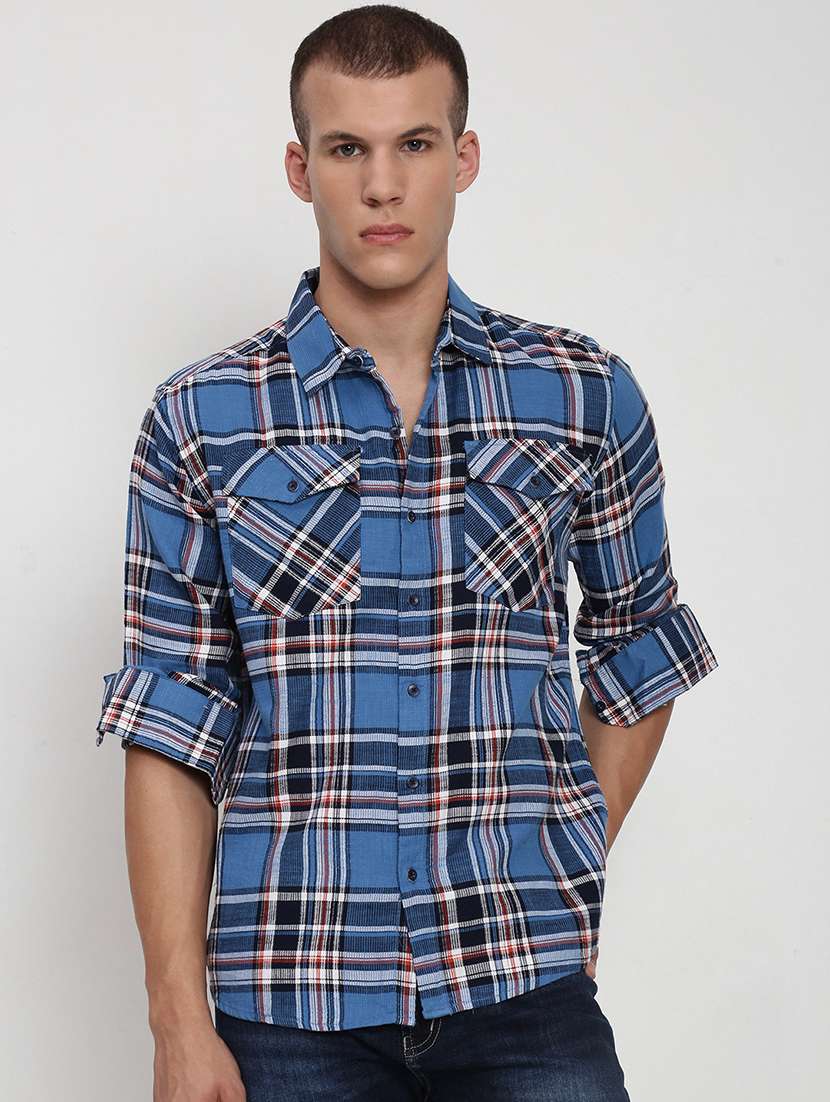 men checkered collared long sleeve shirt - 21955960 -  Standard Image - 1