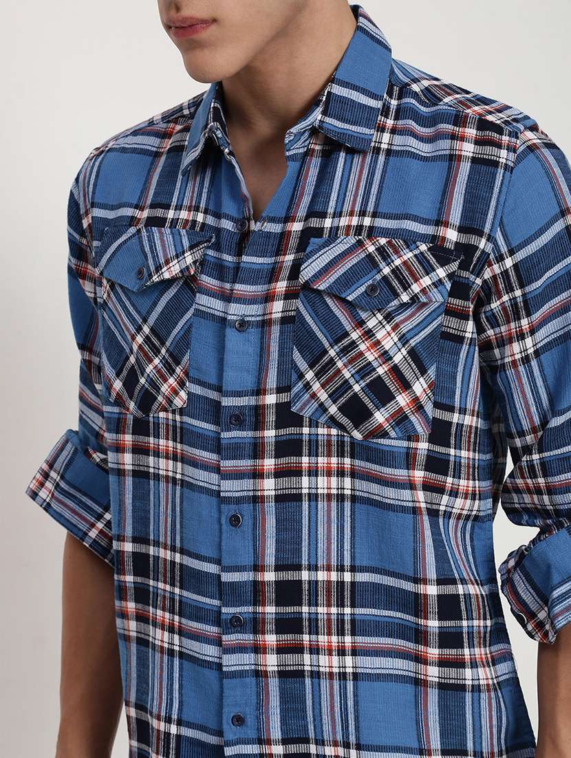 men checkered collared long sleeve shirt - 21955960 -  Standard Image - 4