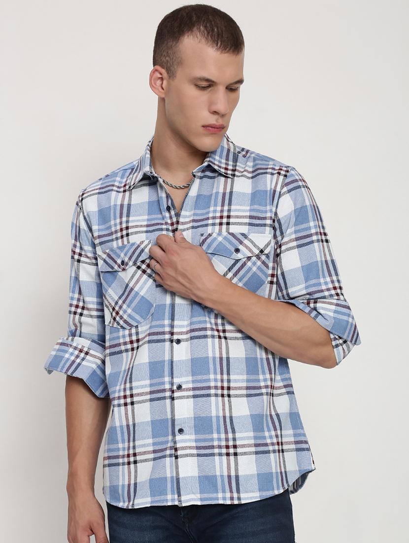 men checkered collared long sleeve shirt - 21955961 - Standard Image - 1