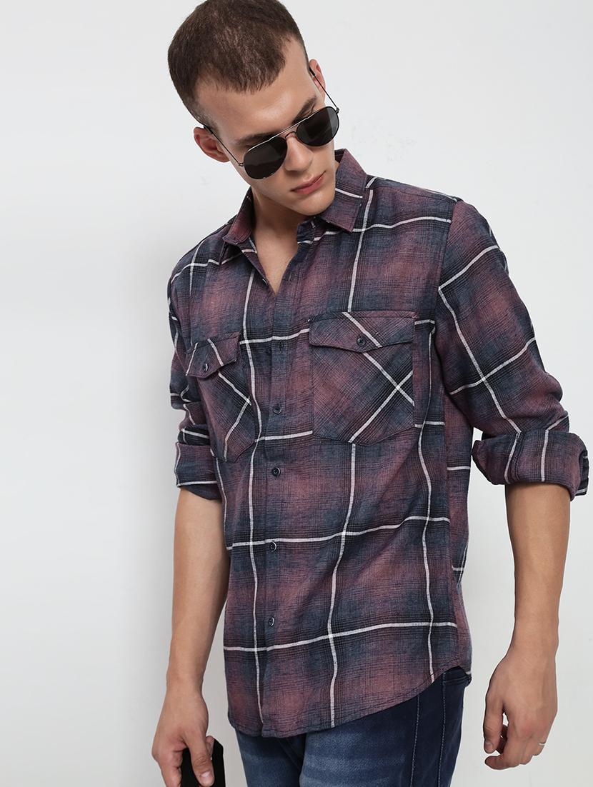 men checkered collared long sleeve shirt - 21955963 -  Zoom Image - 0
