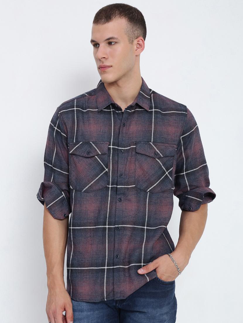 men checkered collared long sleeve shirt - 21955963 -  Standard Image - 1