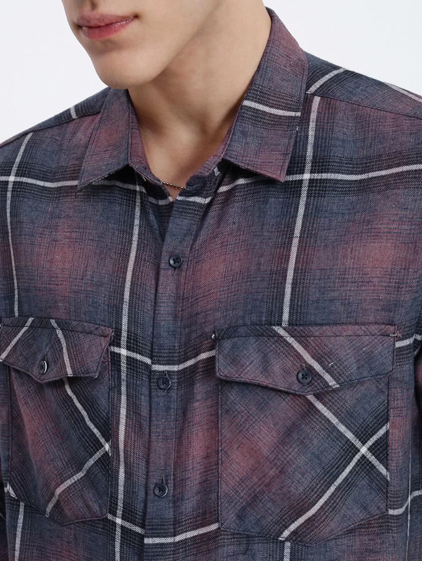 men checkered collared long sleeve shirt - 21955963 - Standard Image - 4