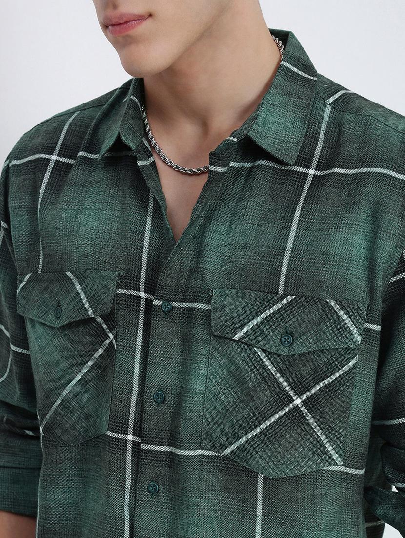 men checkered collared long sleeve shirt - 21955964 - Standard Image - 4