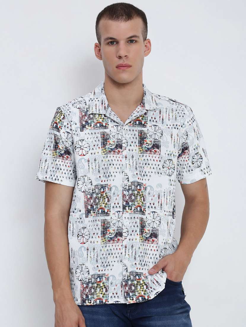 Men Printed Cuban Collared Short Sleeve Shirt - 21955969 -  Standard Image - 1