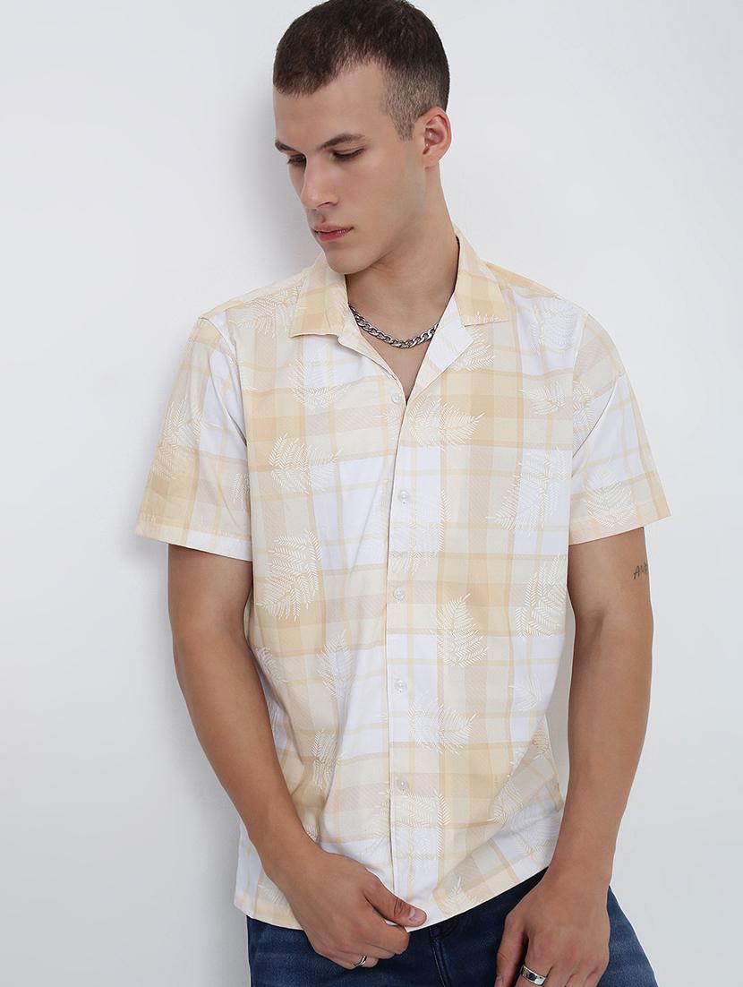 men checkered cuban collared short sleeve shirt - 21955971 -  Zoom Image - 0