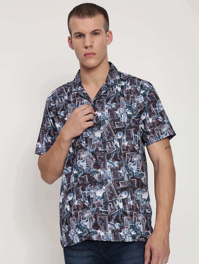 men printed cuban collared short sleeve shirt - 21955972 -  Standard Image - 1
