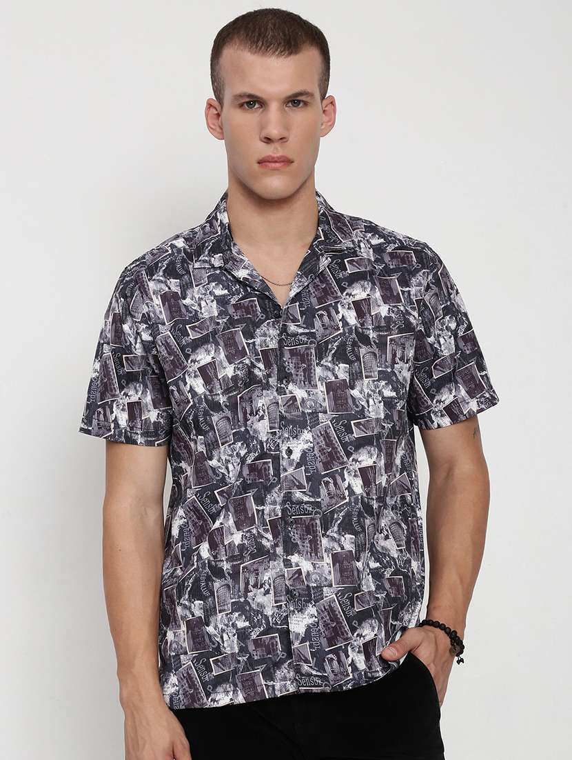 men printed cuban collared short sleeve shirt - 21955974 -  Standard Image - 1