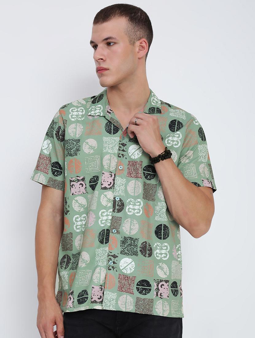 men printed cuban collared short sleeve shirt - 21955980 - Standard Image - 1