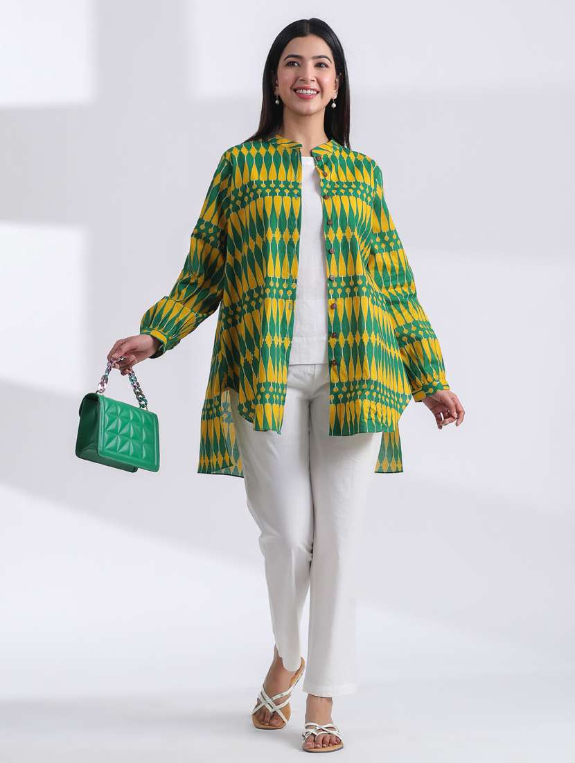 women printed long sleeve high low ethnic top - 21956000 -  Standard Image - 1