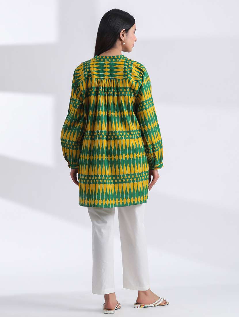 women printed long sleeve high low ethnic top - 21956000 - Standard Image - 6