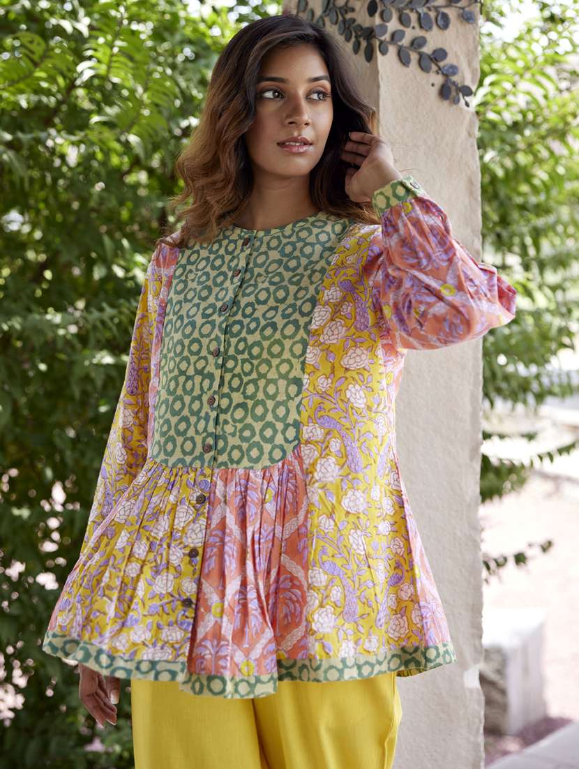 women printed long sleeve a-line ethnic top - 21956001 -  Standard Image - 1