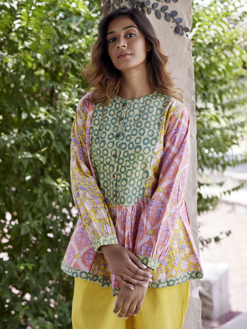 women printed long sleeve a-line ethnic top - 21956002 -  Standard Image - 1